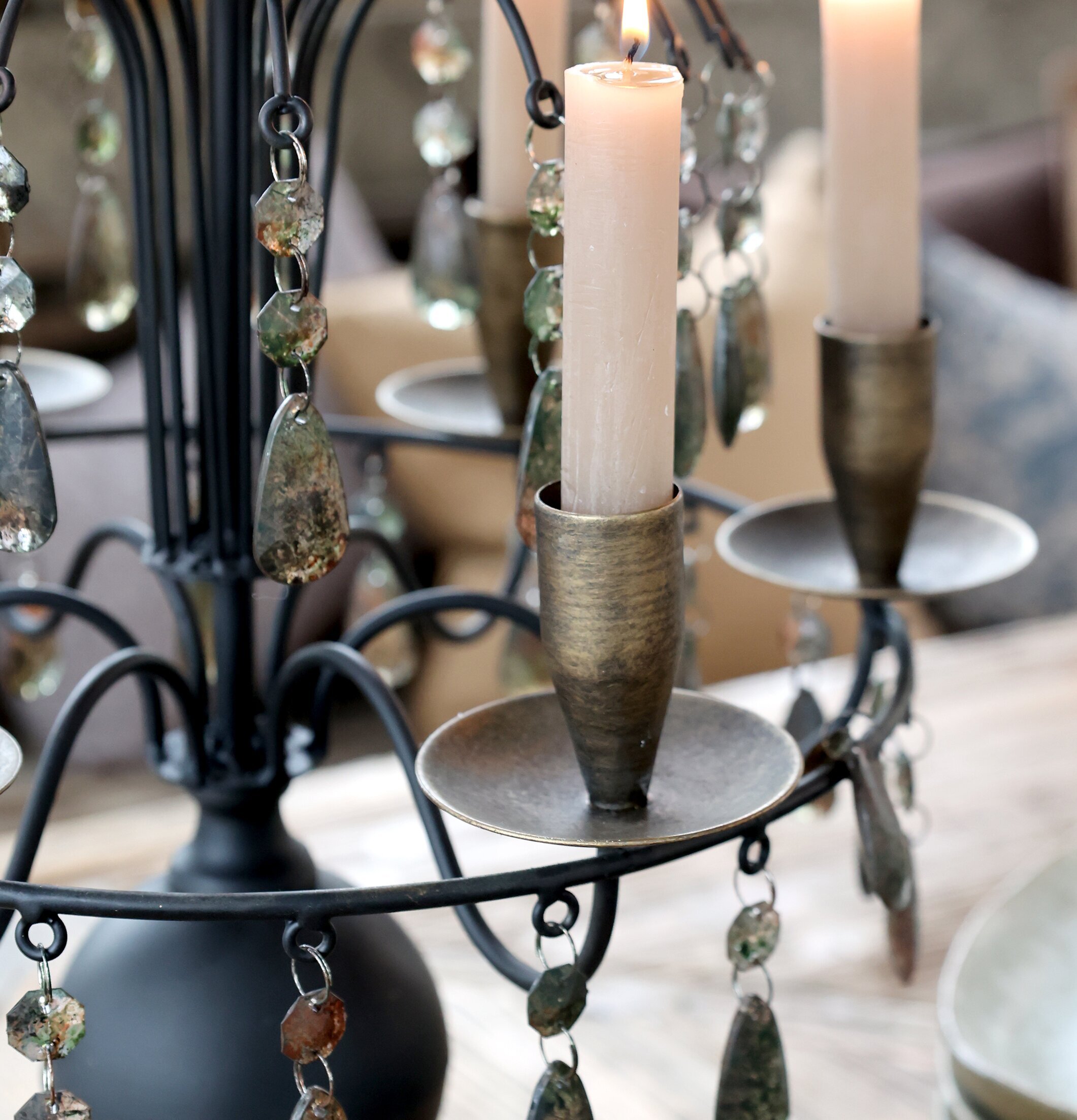 Fransk Ljusstake Med Prismor Antiksvart Chic Antique Ljusstakar Adventsstakar Ljushållare Ljushyllor