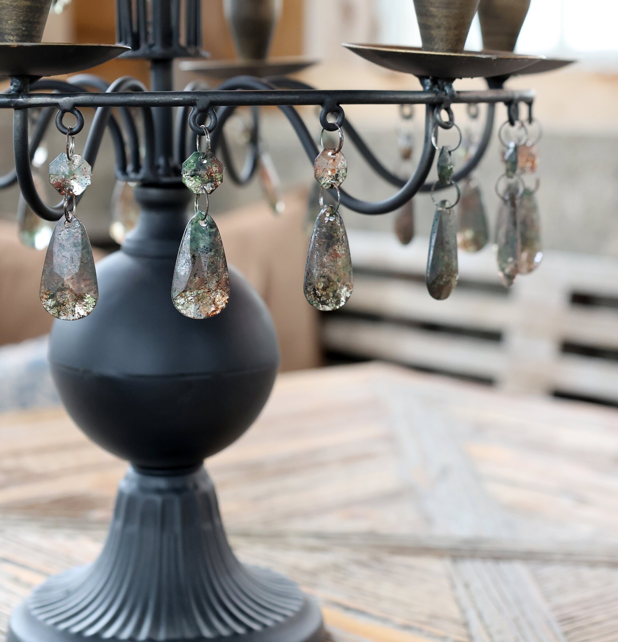 Fransk Ljusstake Med Prismor Antiksvart Chic Antique Ljusstakar Adventsstakar Ljushållare Ljushyllor