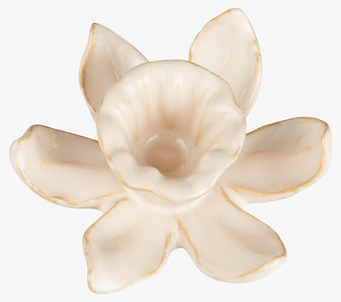 Bild av ljusstake i keramik med blomform och smörgul pastell