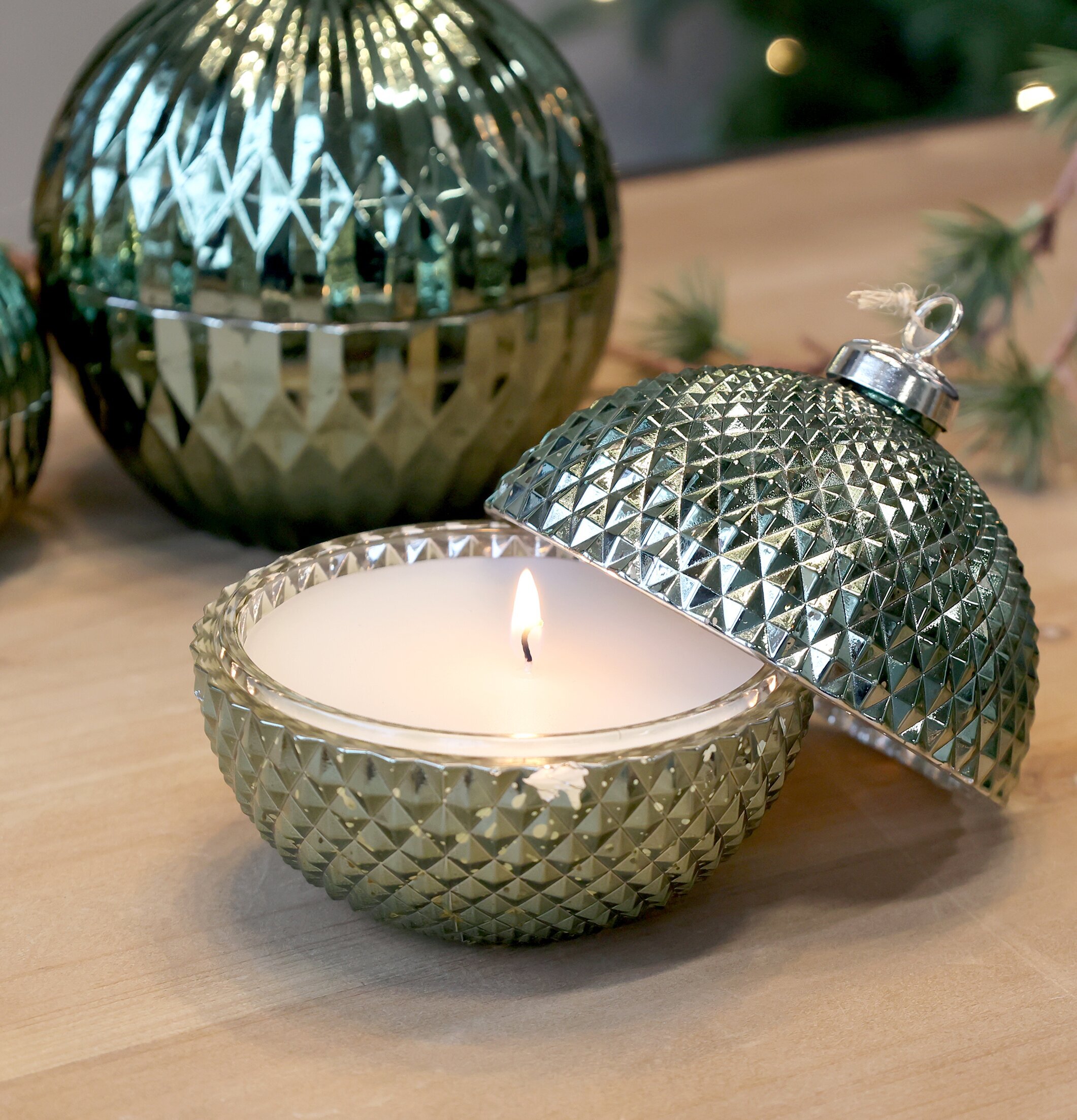 Ljus Julkula Mossgrön Stor Chic Antique Stearinljus Värmeljus