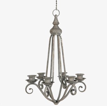 Bild av industriell ljuskrona i metall med sex kronljus