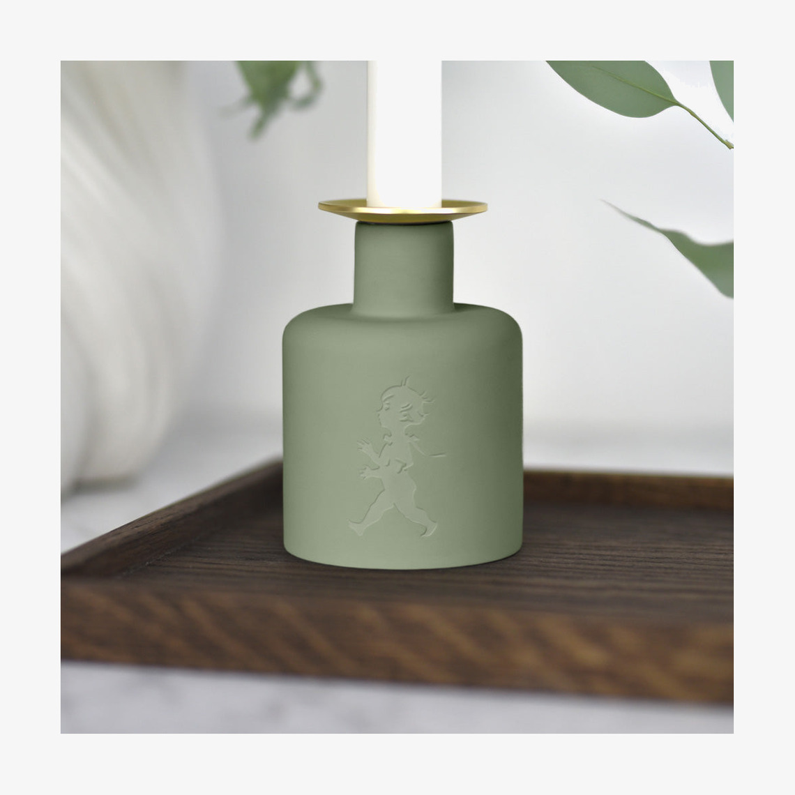 Keramikljusstake - Grön Solstickan Ljusstakar Adventsstakar Ljushållare Ljushyllor