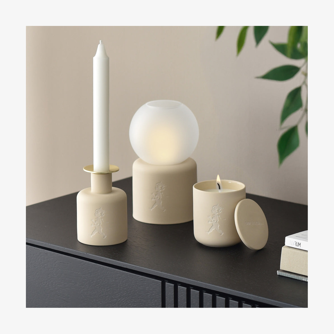 Keramikljusstake - Beige Solstickan Ljusstakar Adventsstakar Ljushållare Ljushyllor