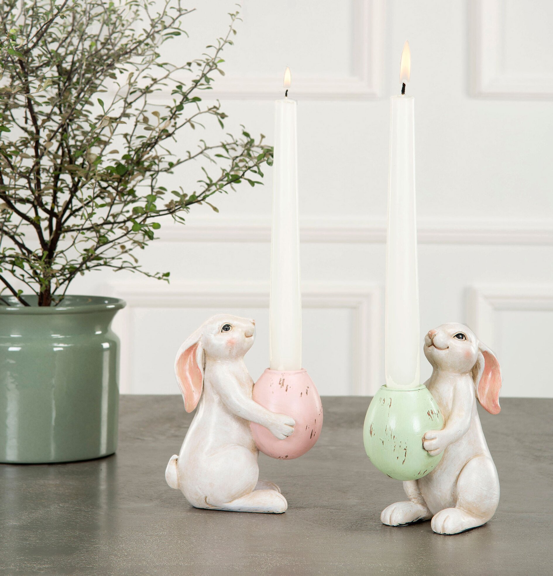 Ljusstake Hare Rosa A Lot Decoration Kaniner för prydnad/dekoration Prydnadskaniner Dekorationskaniner Bunnys dekoration Ljusstakar Adventsstakar Ljushållare