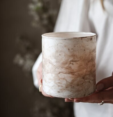 Foto: Marmorerad glaslykta i frostat glas, 10x10 cm