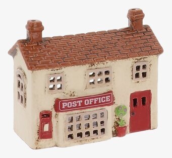 Foto: Ljuslykta som postkontor i miniatyr, keramik