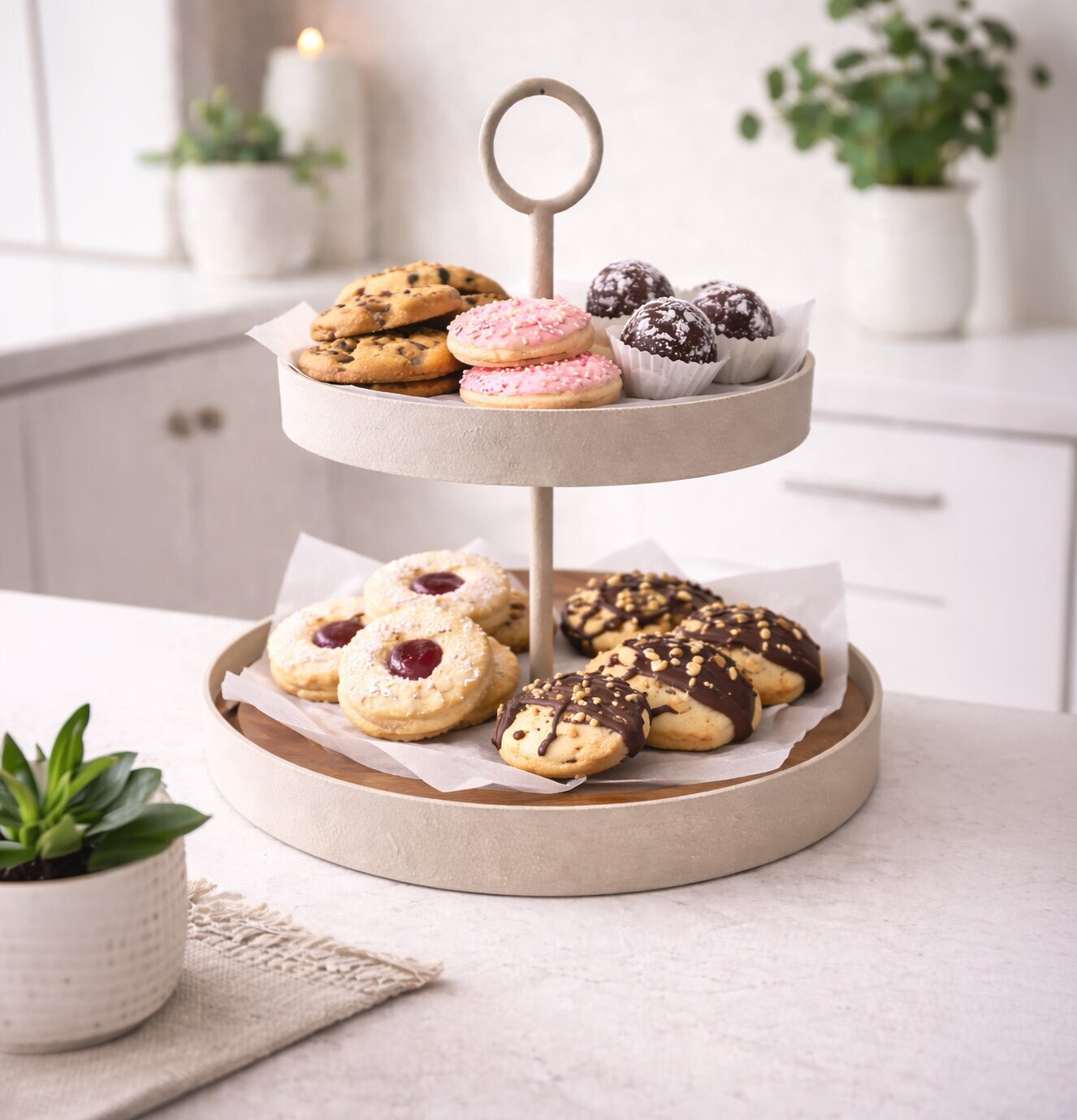 2-våningsfat Cream Miljögården Fat för ljus, lyktor, växter och krukor Tårt-/kakfat Tårtfat Kakfat