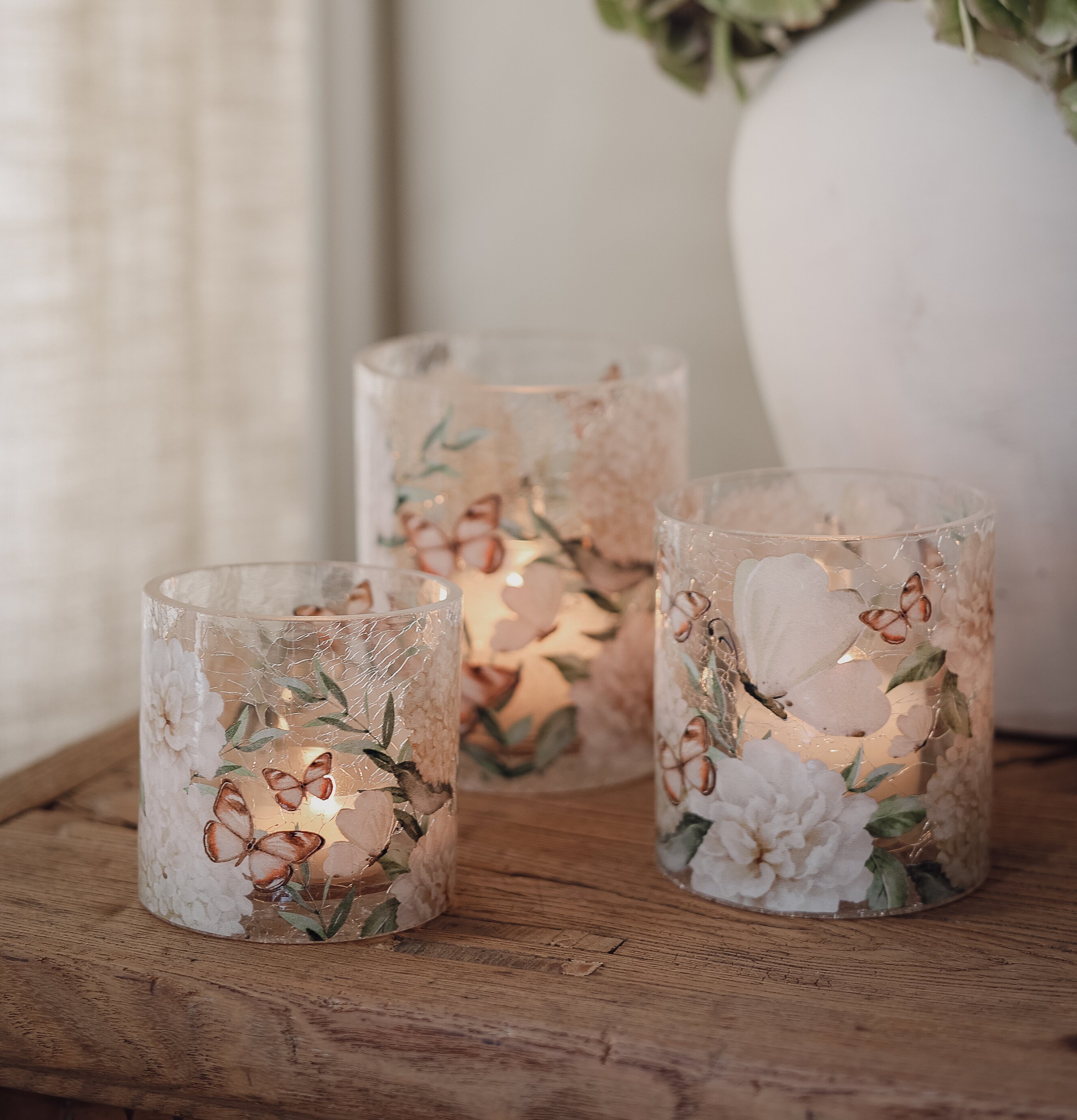 Majas Lykta Hortensia & Butterflies 10x12cm 9x10cm 8x8cm Cottage Lyktor Endless Light Ljuslyktor