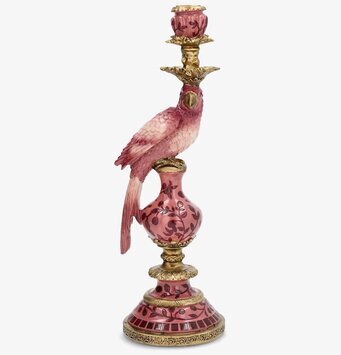 Foto: Plommonrosa ljusstake med papegoja i guld