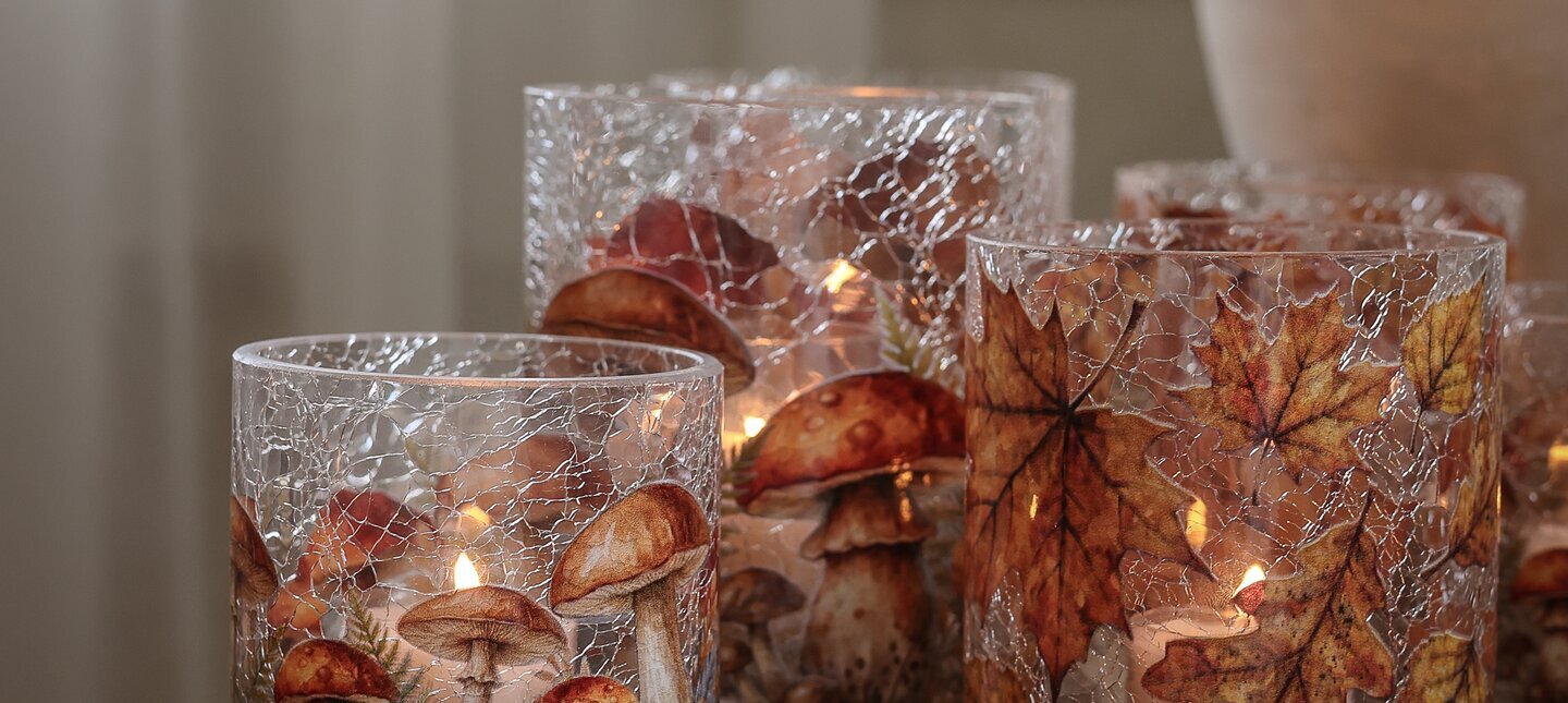Ljuslykta Autumn Forest Mushrooms 8x8 cm - Majas Cottage Ljuslyktor Lyktor Endless Light
