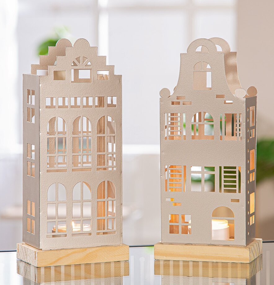 Ljuslykta Hus Rundad Gavel Metall Champagne Trappgavel Gilde Lyktor Endless Light Ljuslyktor
