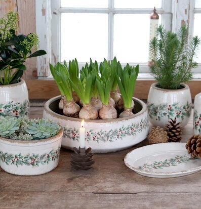 Ovalt Fat Järnek Creme 25 cm Chic Antique för ljus, lyktor, växter och krukor