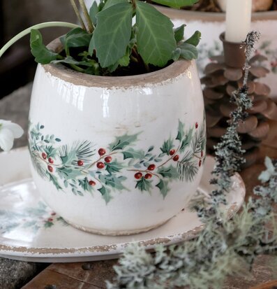 Ovalt Fat Järnek Creme 25 cm Chic Antique för ljus, lyktor, växter och krukor