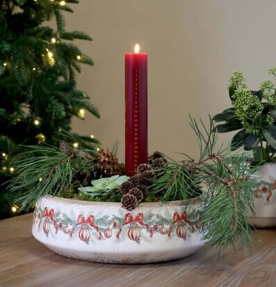 Fat med Julkulor och Rosetter Creme Ø30 cm Chic Antique för ljus, lyktor, växter krukor
