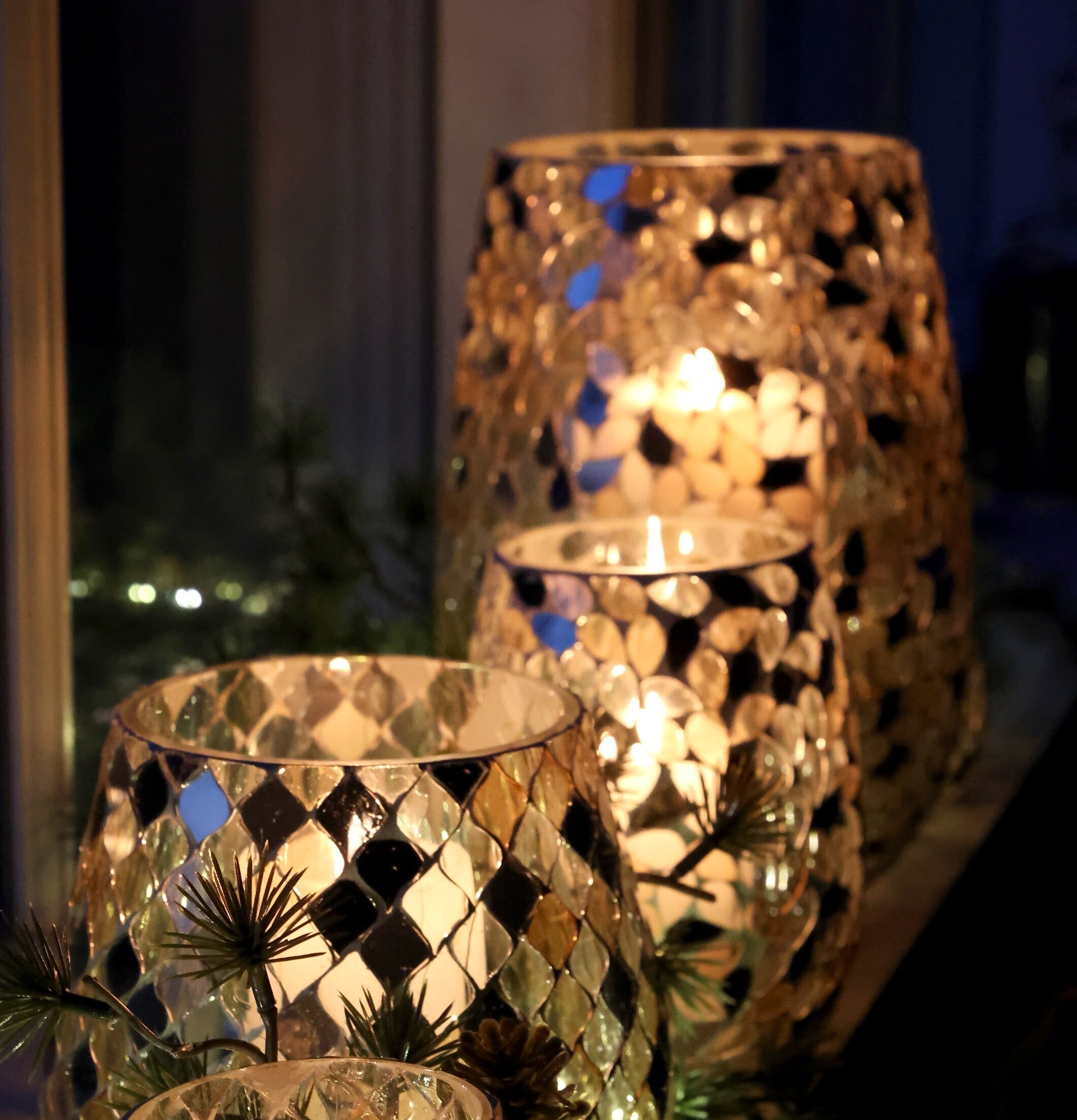 Hurricane Mosaik Champagne 23 cm Chic Antique Lyktor Endless Light Ljuslyktor