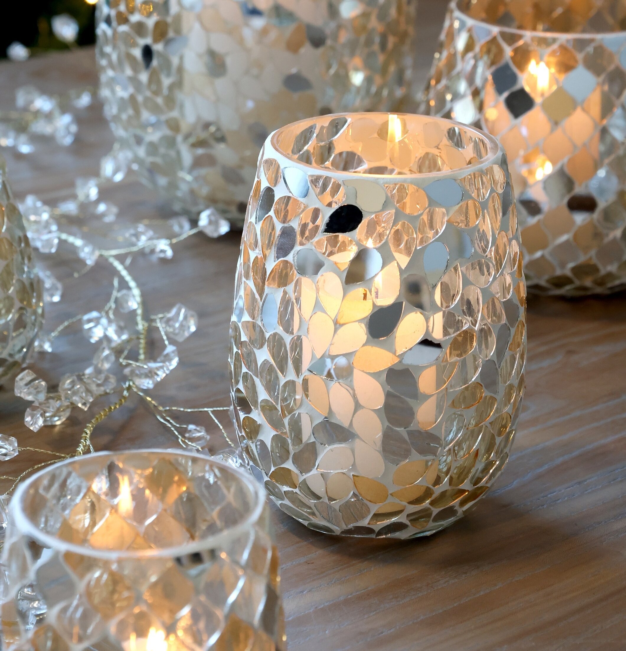 Hurricane Mosaik Champagne 14 cm Chic Antique Lyktor Endless Light Ljuslyktor