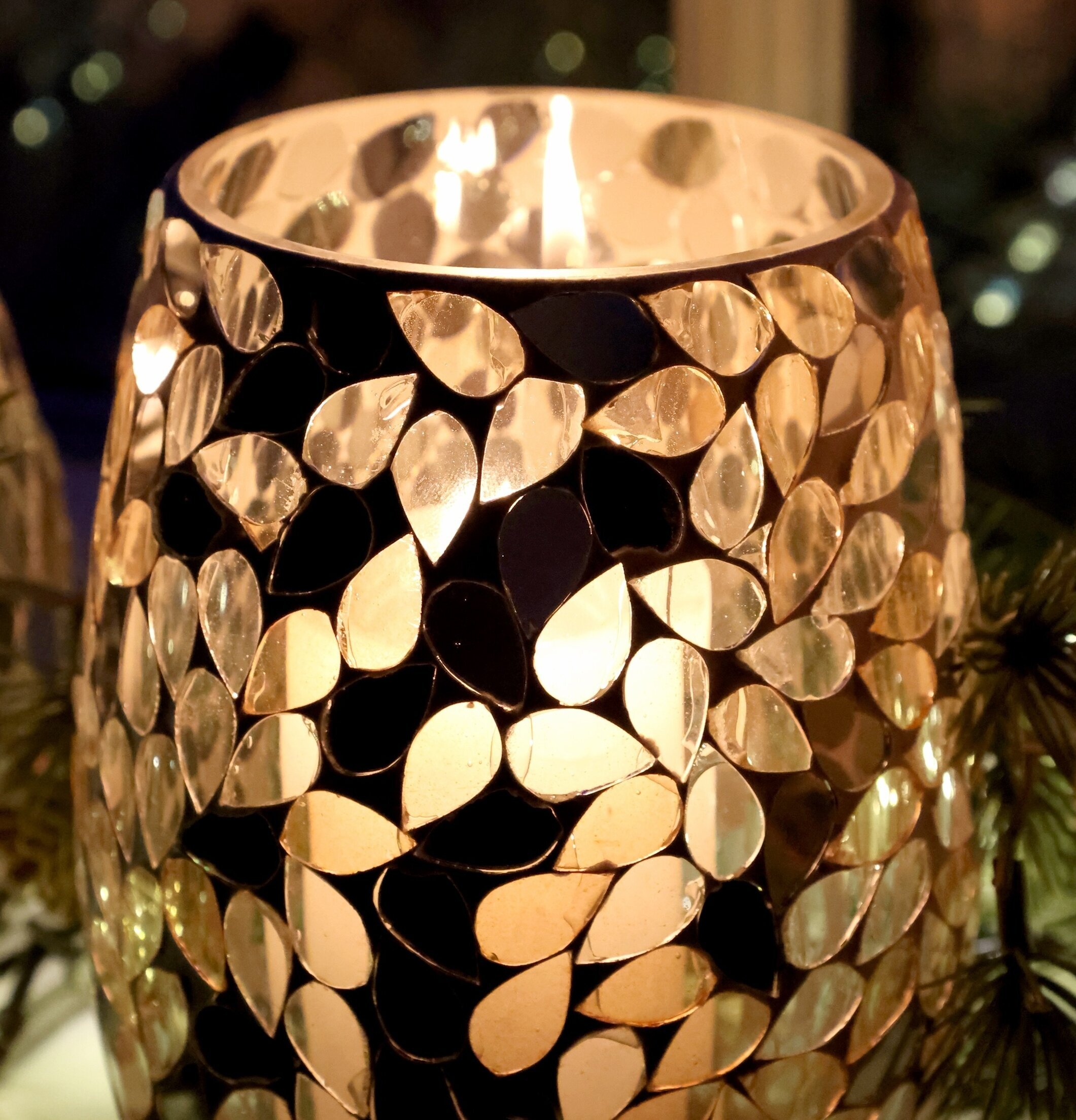 Hurricane Mosaik Champagne 14 cm Chic Antique Lyktor Endless Light Ljuslyktor