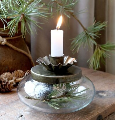 Ljusstake med Glasskål Antik Mässing Ø13 cm Chic Antique Ljusstakar Adventsstakar Ljushållare Ljushyllor
