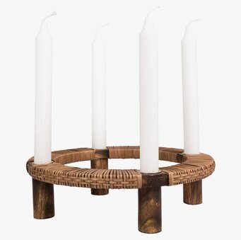 Foto: Rund adventsljusstake med 4 ljus i träflätning