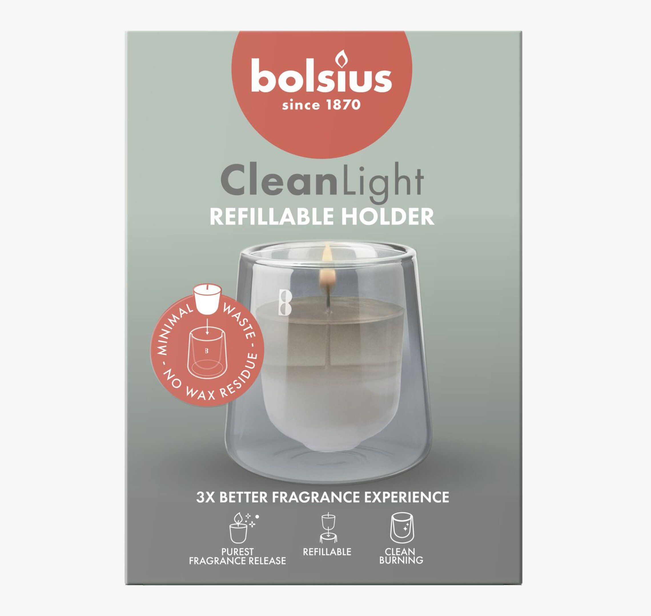 Bolsius CleanLight Doftljus med hållare - Cypress & Amber Doftljus/doftpinnar