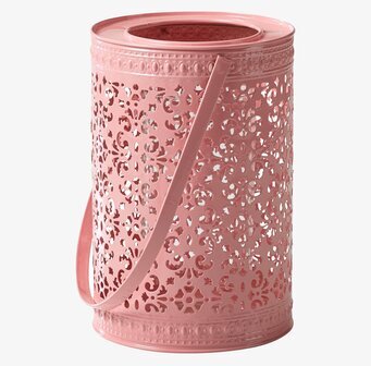 Bild av unik ljuslykta med rosa ton och intrikat design