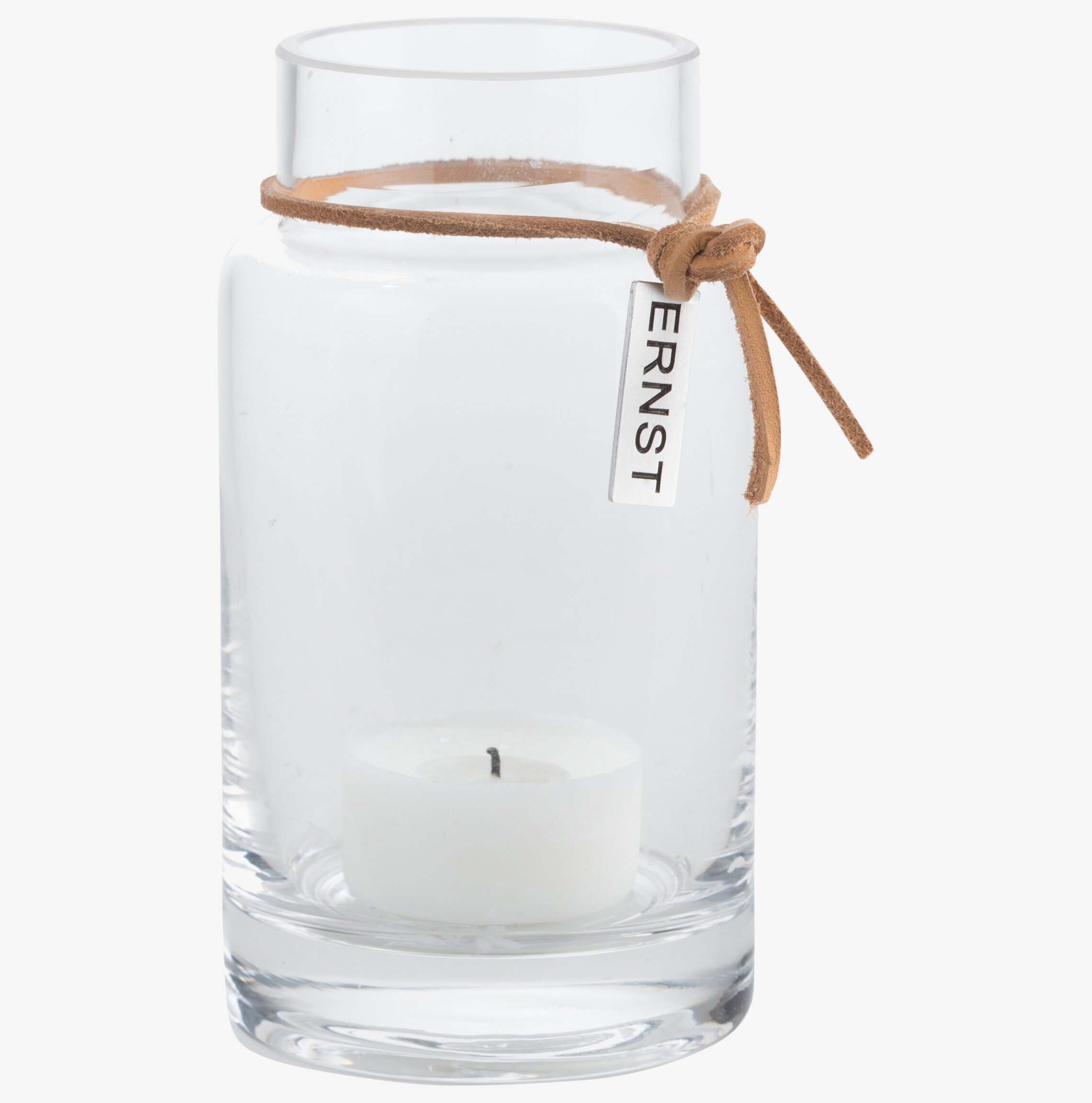 Vas/Ljuslykta 12 cm från Ernst med mockarem och metallbricka