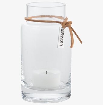 Vas/Ljuslykta 12 cm från Ernst med mockarem och metallbricka