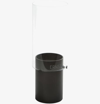 Bild av stilren rund ljuslykta med svart bas och glas
