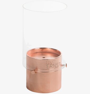 Bild av elegant ljuslykta med koppar och glasdesign