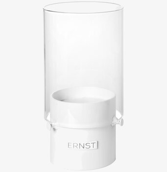 Foto av rund lykta med vit bas och klar glasbehållare