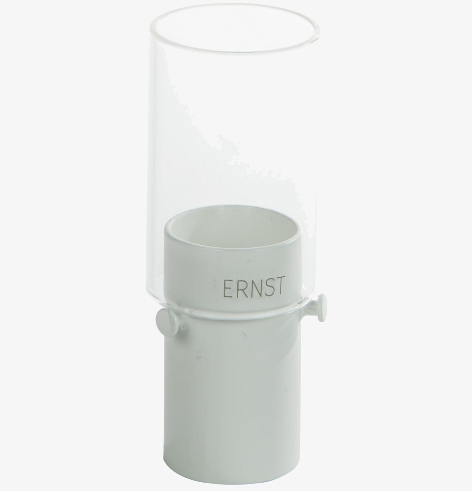 Bild av rund vit lykta för värmeljus i glas och metall