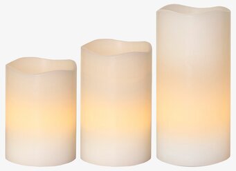 Bild av tre LED-ljus med vaxliknande yta och mjukt sken