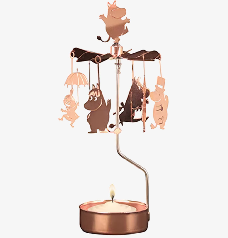 Bild av änglaspel med Muminfigurer i kopparfärg