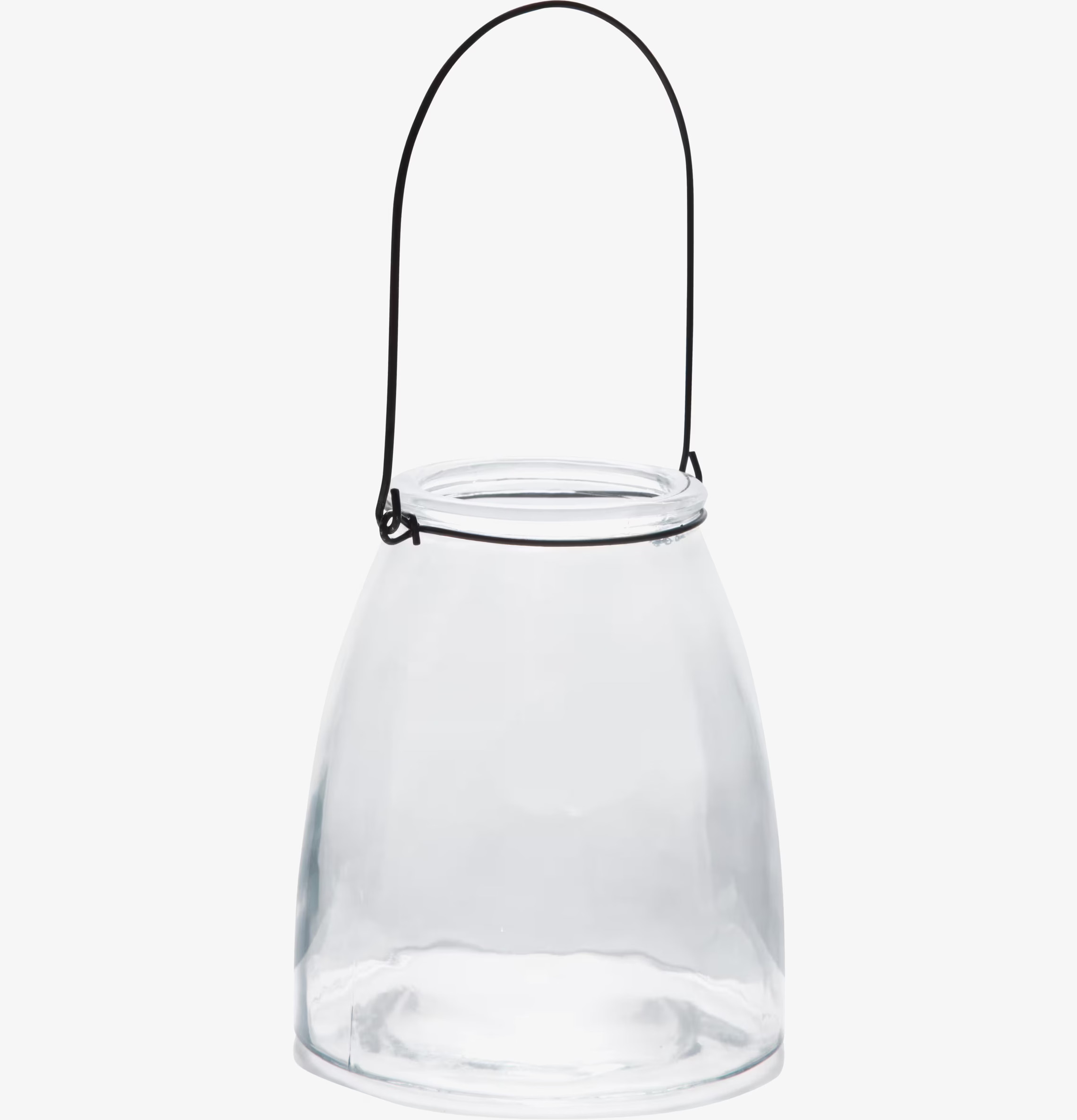 Bild av stilren glaslykta med handtag och metallöglor