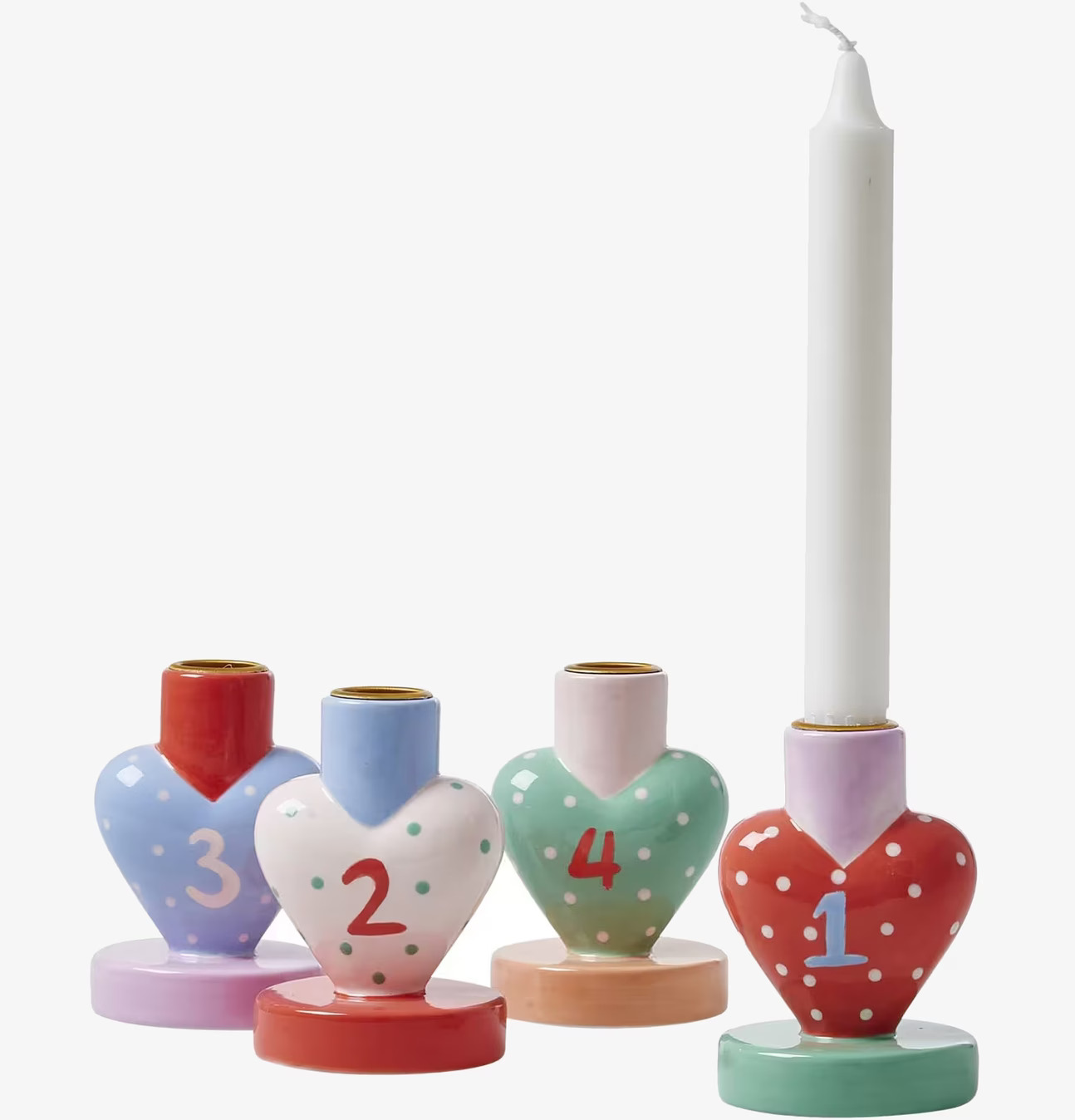 Ljusstake Advent Hjärtan från Rice i färgglada mönster